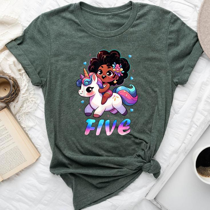 Unicorn 5Th Birthday 5 Years Old Black Girl African American Bella Canvas T-shirt