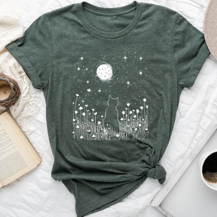 Vintage Cat And Moon Flowers Garden Nature Lover Women Bella Canvas T-shirt