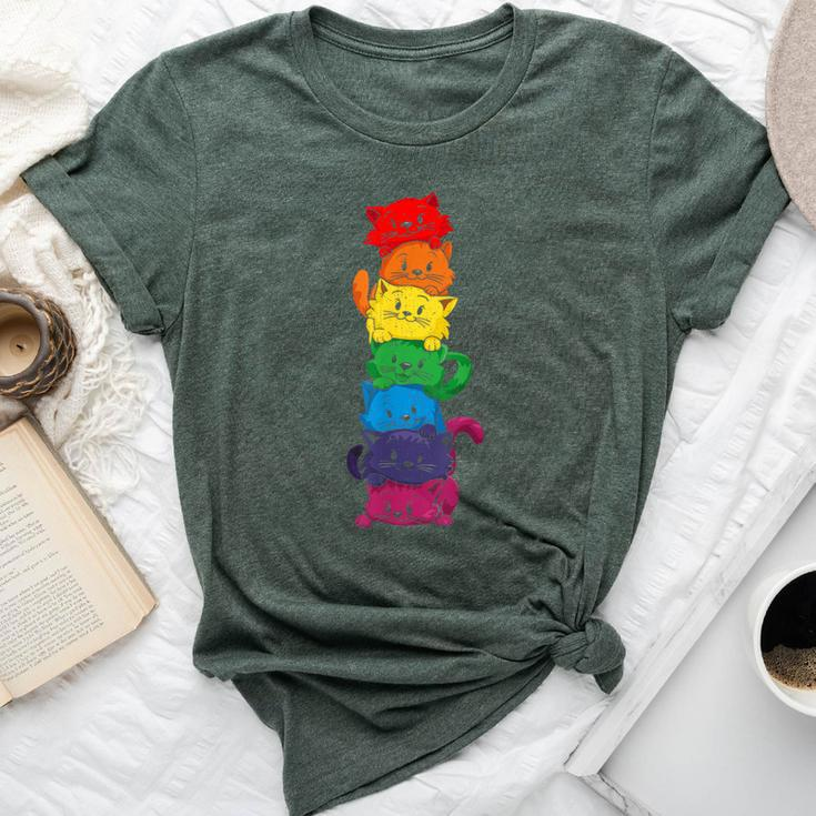 Vintage Lgbt Cat Stack Rainbow Gay Pride For Cat Lover Bella Canvas T-shirt