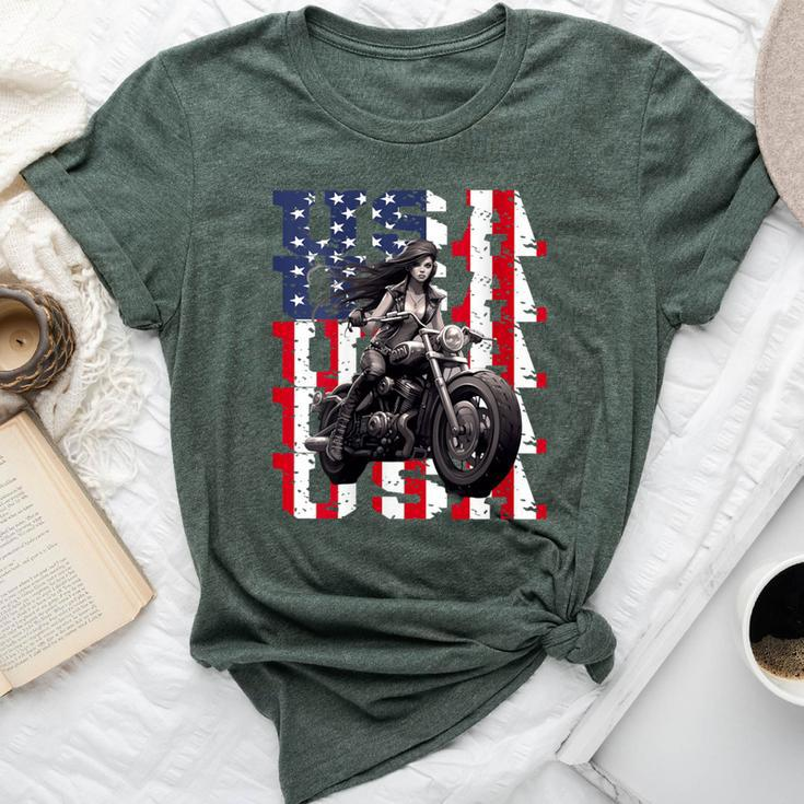 Vintage Motorcycle American Flag Helmet Biker Bella Canvas T-shirt