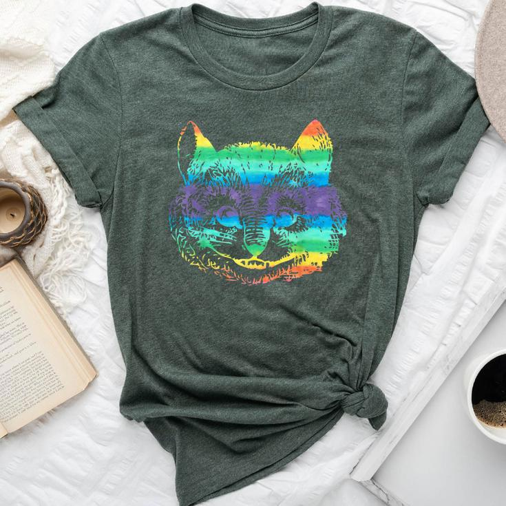 Vintage Rainbow Hippie Cute Cheshire Cat Head Kitty T Bella Canvas T-shirt