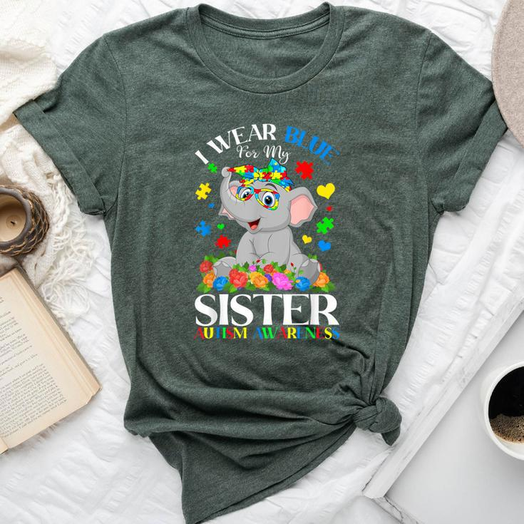 I Wear Blue For My Sister Autism Sister Puzzles & Elephant Bella Canvas T-shirt