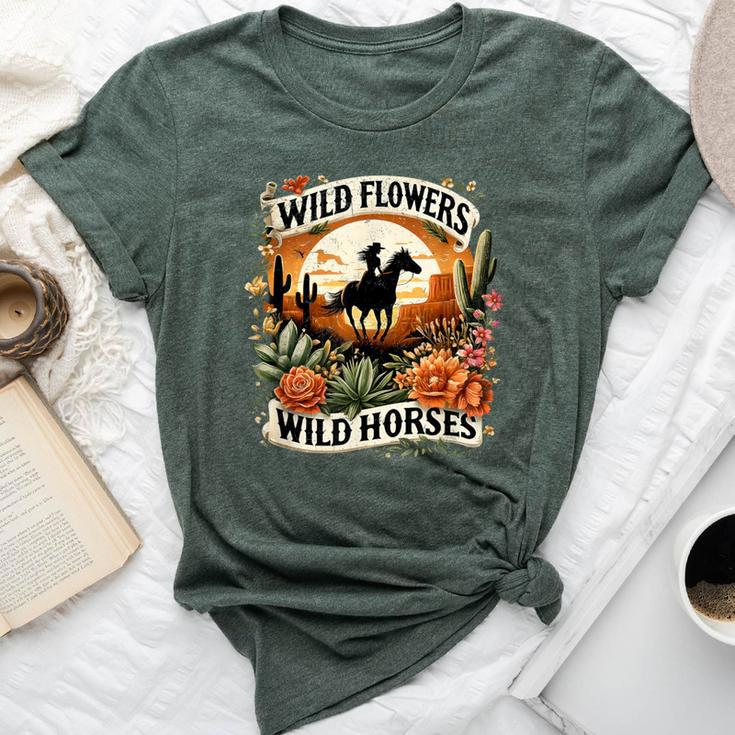 Wild Flowers Wild Horses Southern Cowgirl Riding Horse Bella Canvas T-shirt