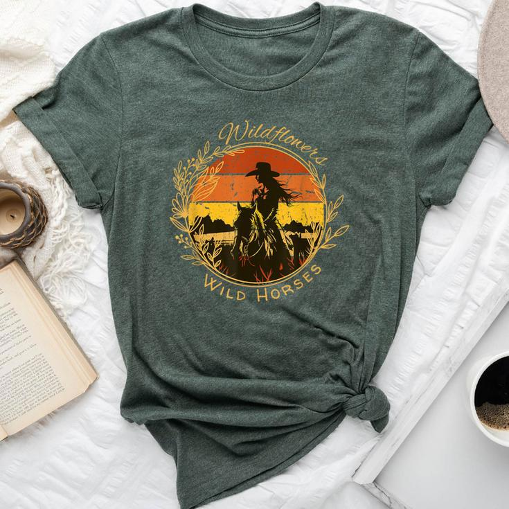 Wild Flowers And Wild Horses Vintage Sunset Country Cowgirl Bella Canvas T-shirt