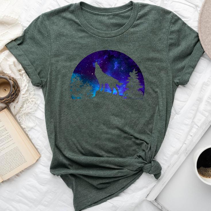 Wolf Howling Moon Love Wolves Cosmic Space Galaxy Girl Bella Canvas T-shirt