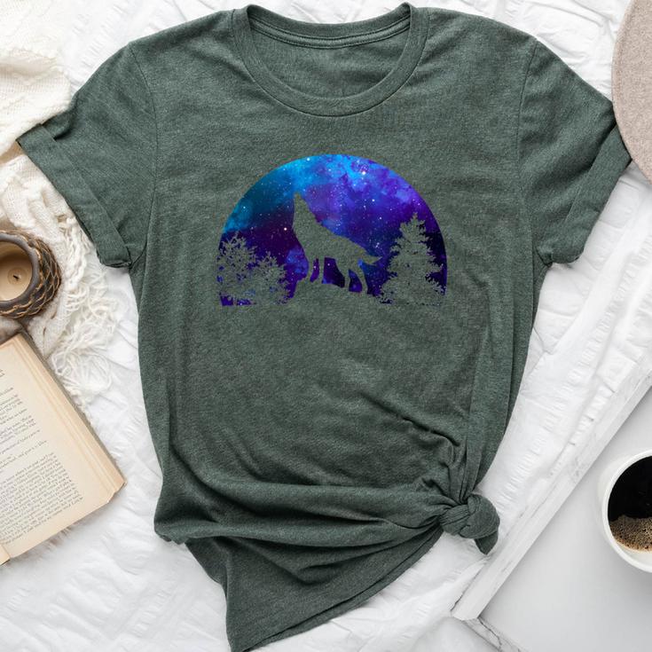 Wolf Howling Moon Love Wolves Cosmic Space Galaxy Men Bella Canvas T-shirt