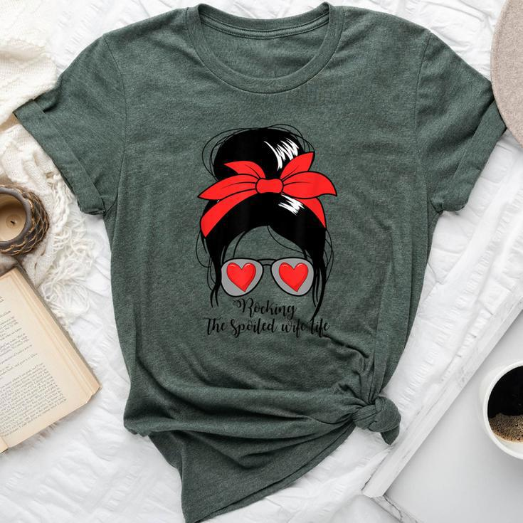 Women's Rocking Spoiled Wife Life Messy Bun Spoiled Wife Bella Canvas T-shirt