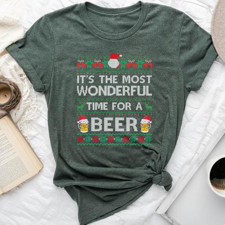 Xmas Wonderful Time For A Beer Ugly Christmas Sweaters Bella Canvas T-shirt