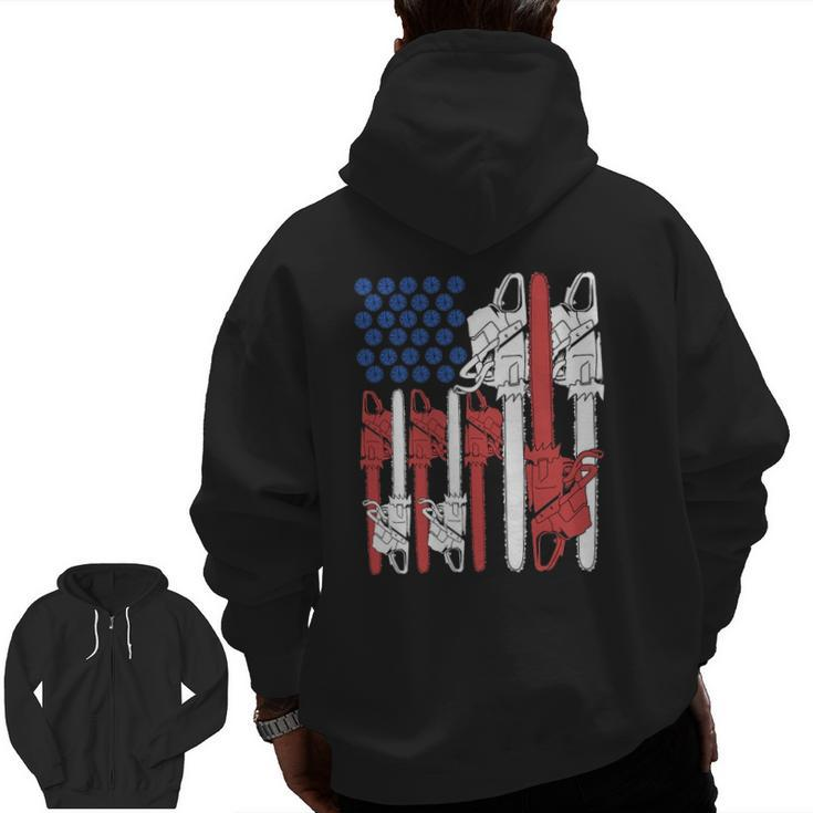 4Th Of July Arboris Men Tree Climber Dad Chainsaw Zip Up Hoodie Back Print