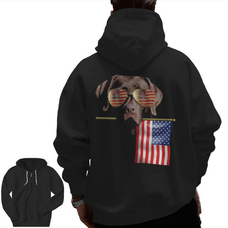 4Th Of July Fun American Flag Chocolate Labrador Dog Lover T Zip Up Hoodie Back Print