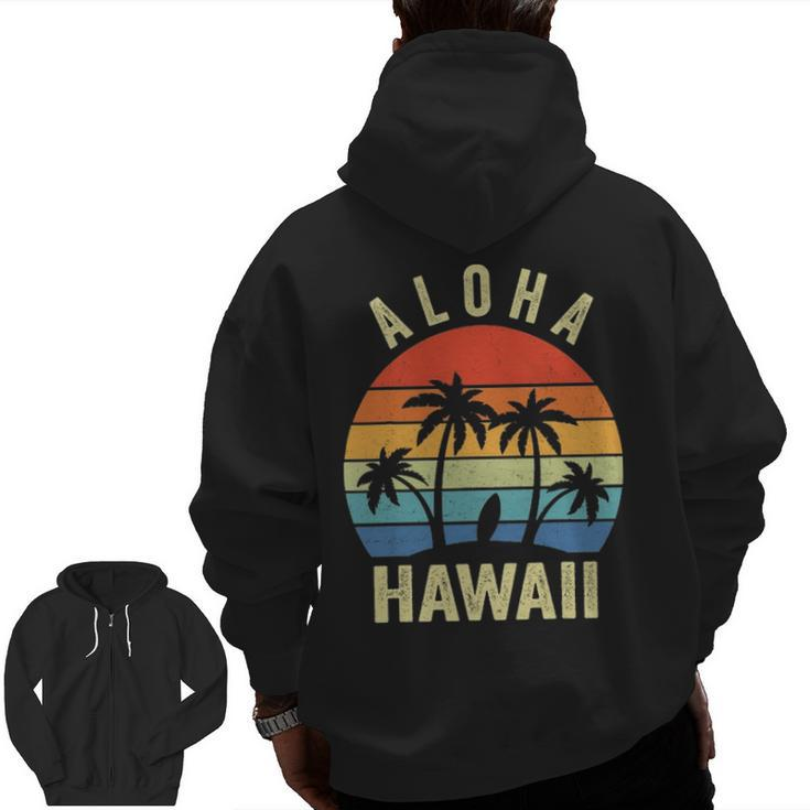 Aloha Hawaii Hawaiian Island Palm Beach Surfboard Surf Zip Up Hoodie Back Print