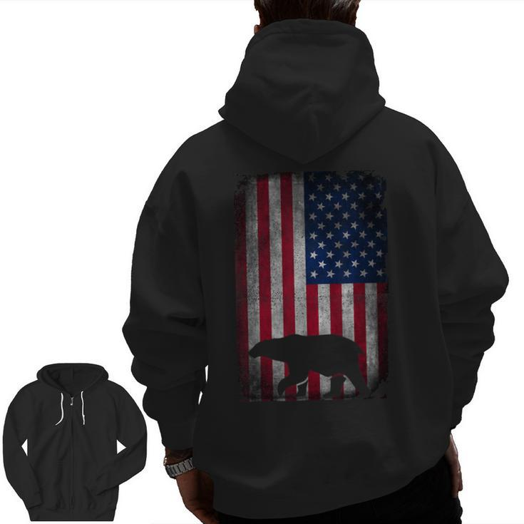 American Bear Hunter Patriotic For Dad Father's Day Zip Up Hoodie Back Print