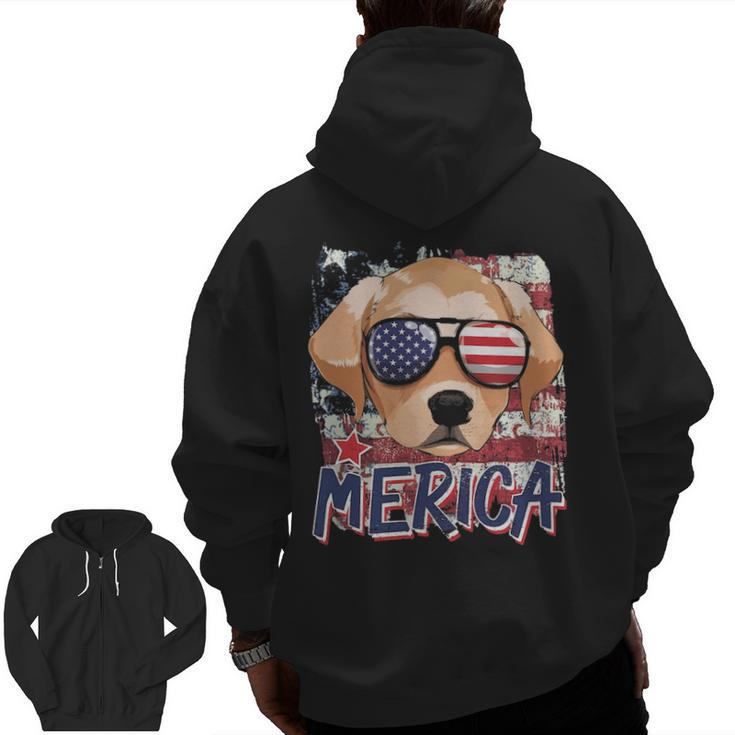 American Flag Merica Labrador Retriever 4Th Of July Boys Zip Up Hoodie Back Print