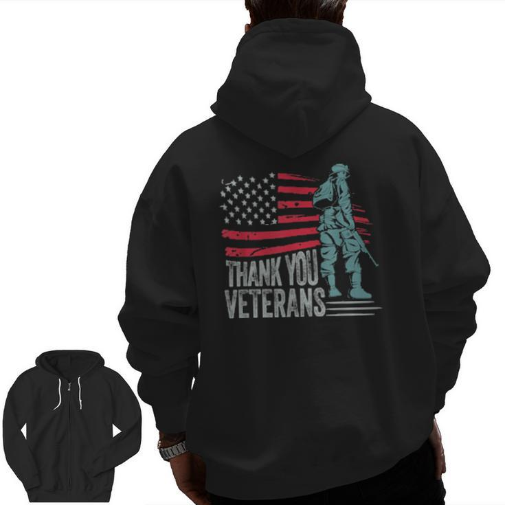 American Flag Thank You Veterans Proud Veteran Zip Up Hoodie Back Print