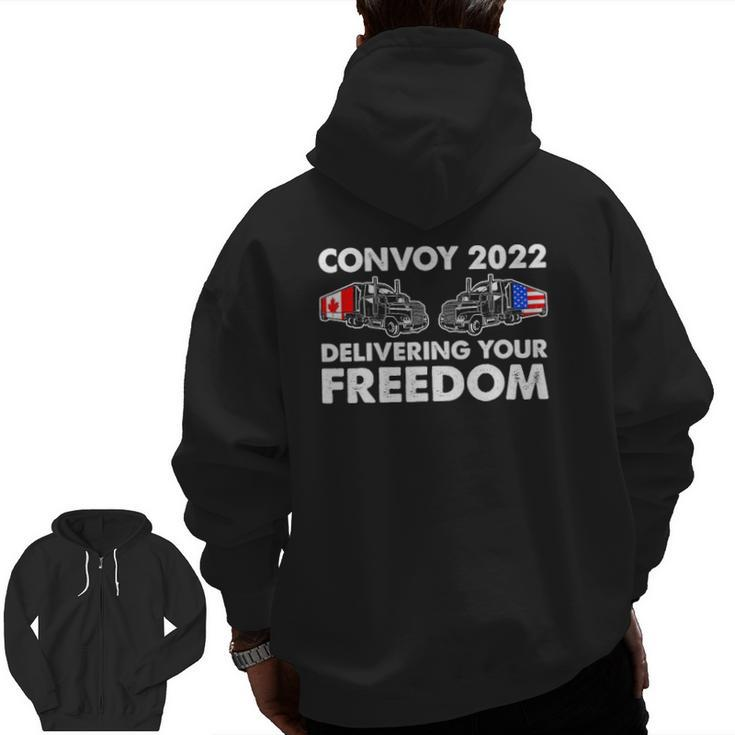 American Trucker Convoy 2022 Usa Canada Truck Driver Protest Zip Up Hoodie Back Print