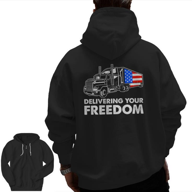 American Trucker Freedom Convoy 2022 Usa Canada Truck Driver Zip Up Hoodie Back Print