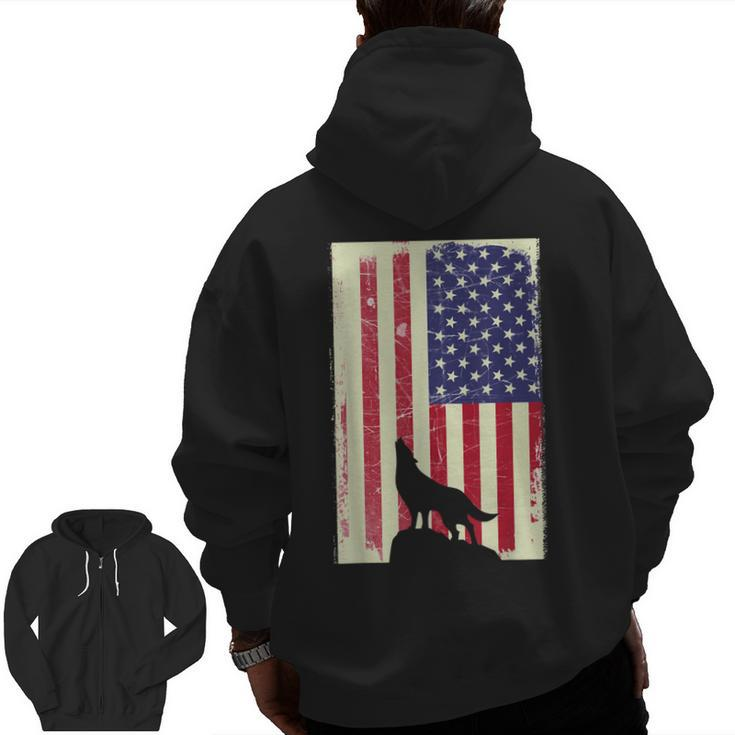 American Wolf Hunter Patriotic For Dad Father's Day Zip Up Hoodie Back Print