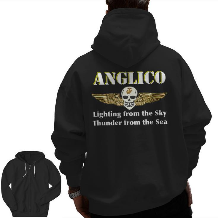 Anglico Eagle Globe Anchor Veteran T Zip Up Hoodie Back Print