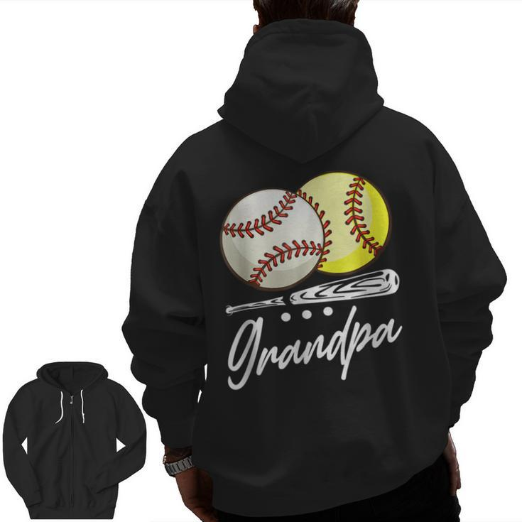 Ball Grandpa Baseball Softball Zip Up Hoodie Back Print