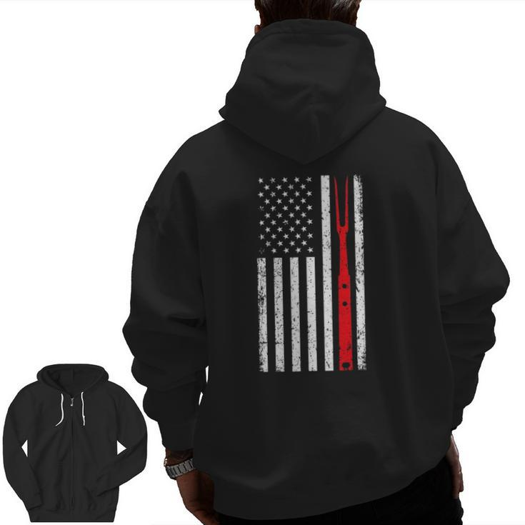 Barbecue For Men Dad Patriotic American Flag Bbq Tools Zip Up Hoodie Back Print