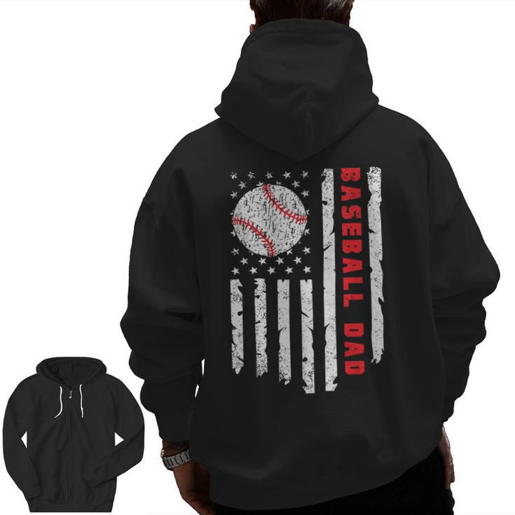 Baseball Dad Usa American Flag Patriotic Dad Father's Day Zip Up Hoodie Back Print