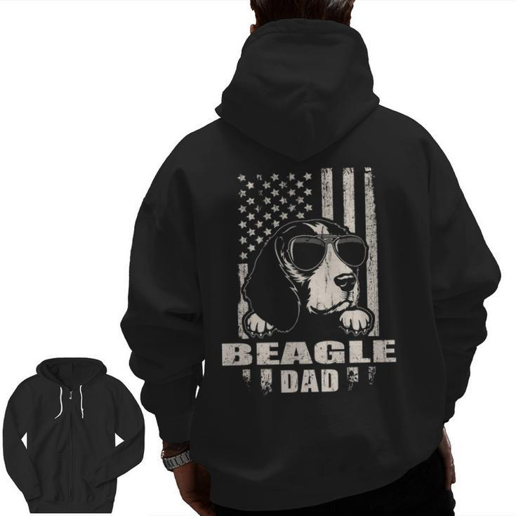 Beagle Dad Cool Vintage Retro Proud American Zip Up Hoodie Back Print