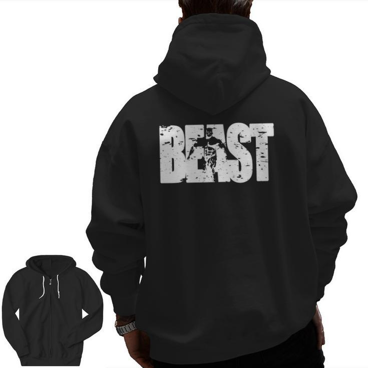 Beast T Workout Clothes Gym Fitness Zip Up Hoodie Back Print