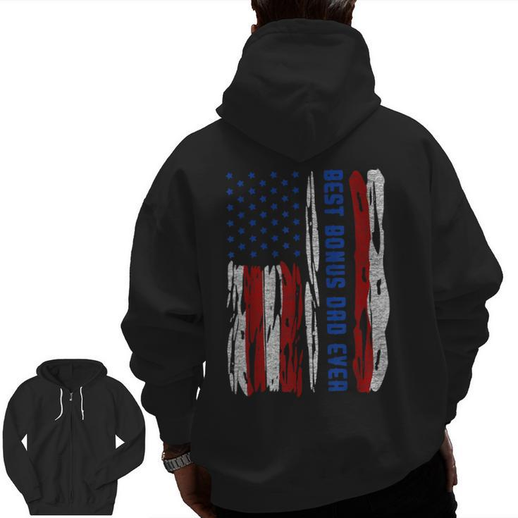 Best Bonus Dad Ever Us Flag Step Father Father's Day  Zip Up Hoodie Back Print