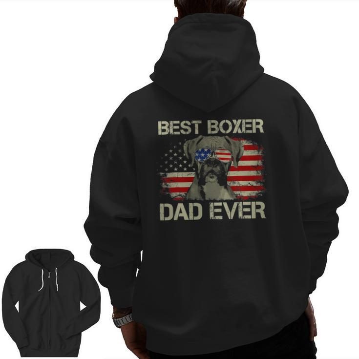 Best Boxer Dad Everdog Lover American Flag Zip Up Hoodie Back Print