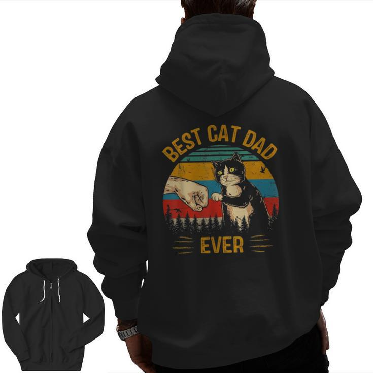 Best Cat Dad Ever Paw Fist Bump Fit Vintage Retro Daddy Zip Up Hoodie Back Print