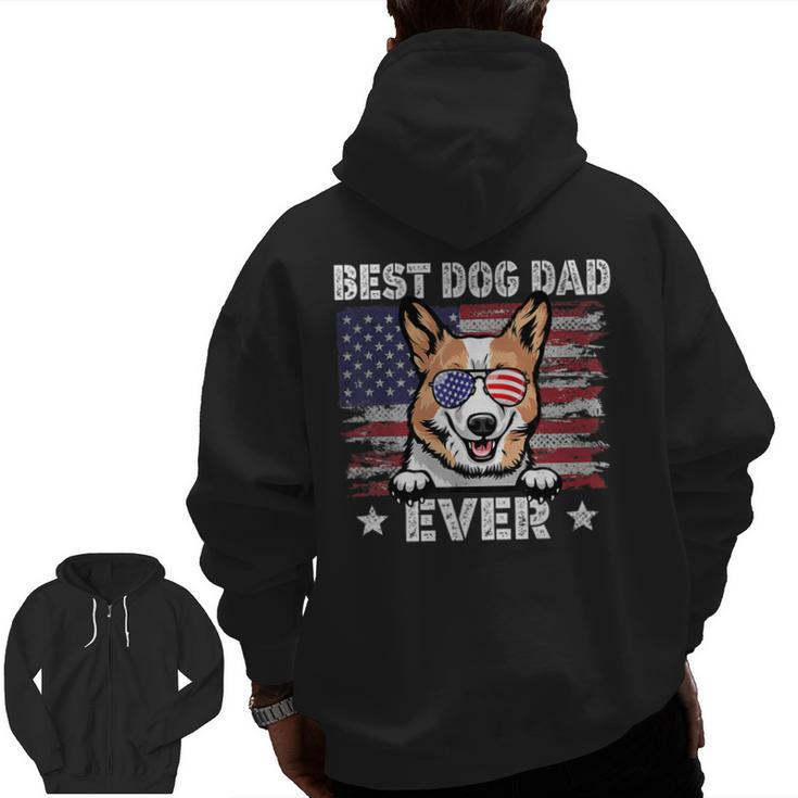 Best Corgi Dad Ever American Flag Fathers Day Zip Up Hoodie Back Print