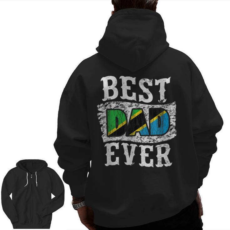 Best Dad Ever Father's Day Tanzania Flag Zip Up Hoodie Back Print