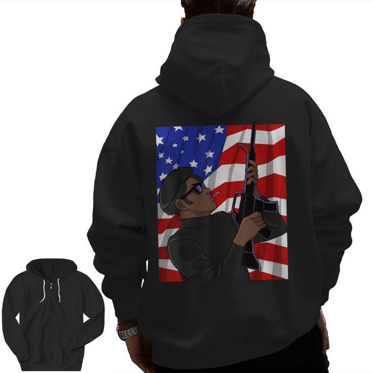 Black Soldier African American Military Veteran Us Flag Zip Up Hoodie Back Print