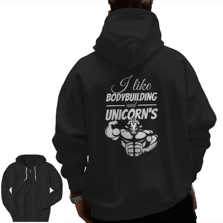 Bodybuilding Unicorn Fitness Sport Lift Weighlifter Gym Zip Up Hoodie Back Print