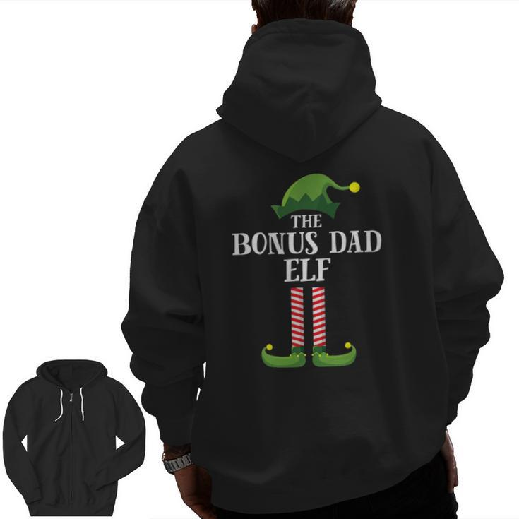 Bonus Dad Elf Matching Family Group Christmas Party Pajama Zip Up Hoodie Back Print