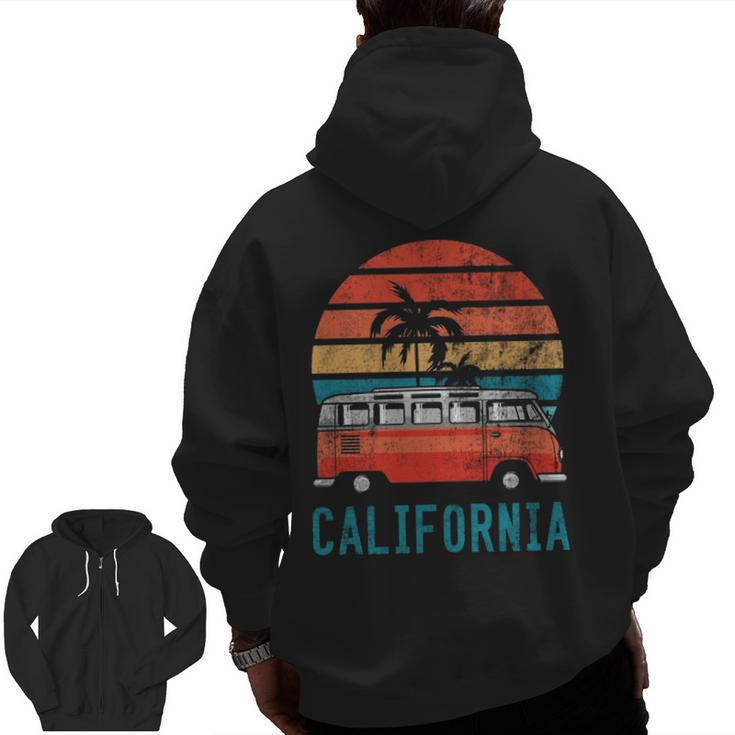 California Retro Surf Bus Vintage Van Surfer & Sufing Zip Up Hoodie Back Print