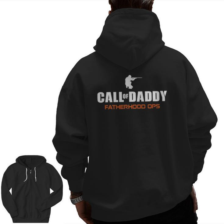 Call Of Daddy Fatherhood Ops Army Father's Day Zip Up Hoodie Back Print