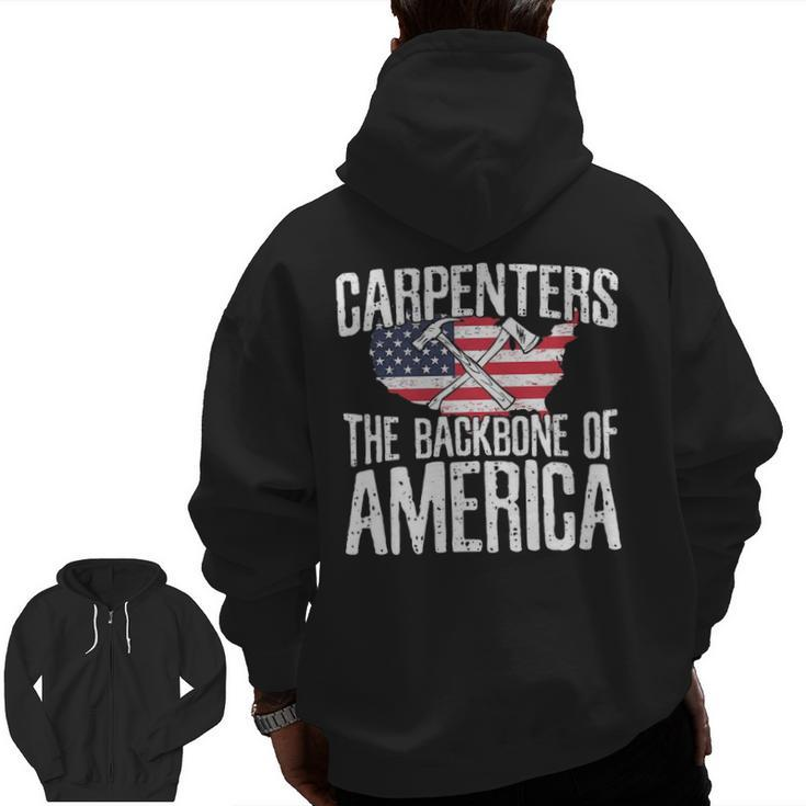 Carpenter Backbone Of America Flag Vintage Zip Up Hoodie Back Print