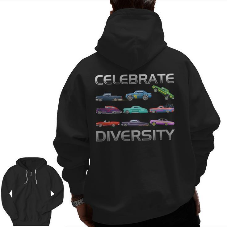 Celebrate Diversity Classic Muscle Apparel Types Muscle Car Zip Up Hoodie Back Print