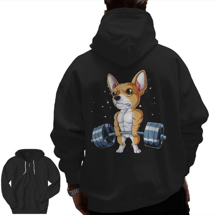 Chihuahua Weightlifting Deadlift Men Fitness Gym Gif Zip Up Hoodie Back Print