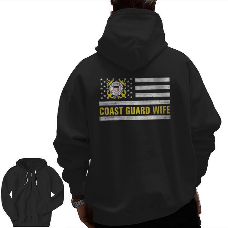 Coast Guard Wife With American Flag For Veteran Day Zip Up Hoodie Back Print