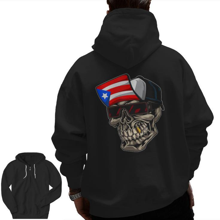 Cool Puerto Rican Skull With Cap And Puerto Rico Flag Zip Up Hoodie Back Print