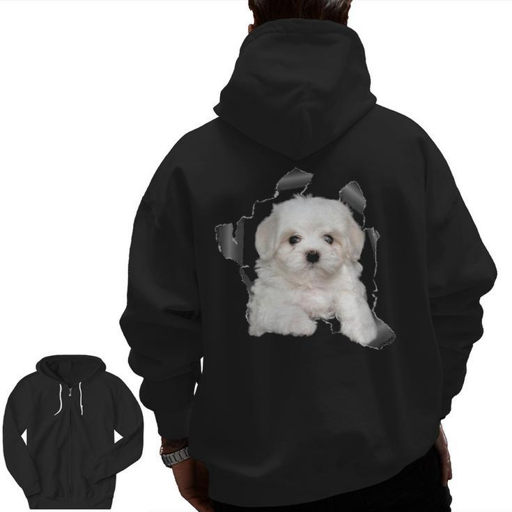 Cute Maltese Torn Cloth  Maltese Lover Dog Owner Puppy Zip Up Hoodie Back Print