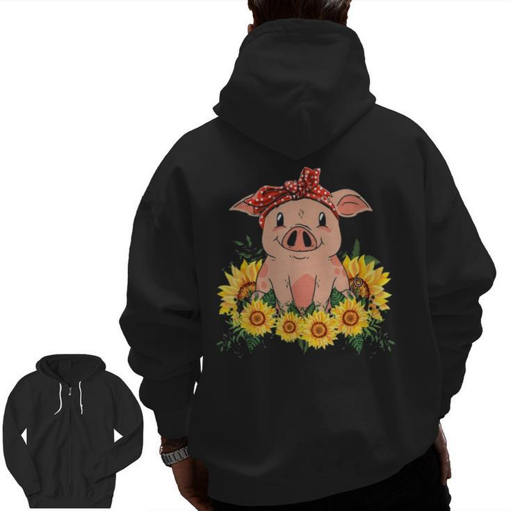 Cute Pig Bandana Sunflower Zip Up Hoodie Back Print