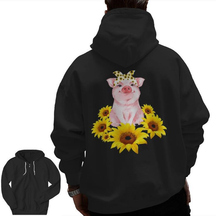 Cute Piggy With Sunflower Tiny Pig With Bandana Zip Up Hoodie Back Print