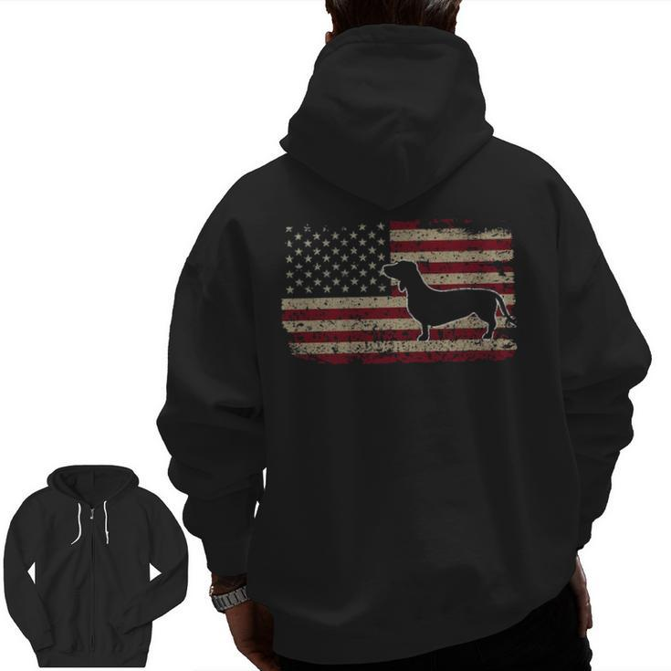 Dachshund America Flag Patriotic Weiner Dog Zip Up Hoodie Back Print