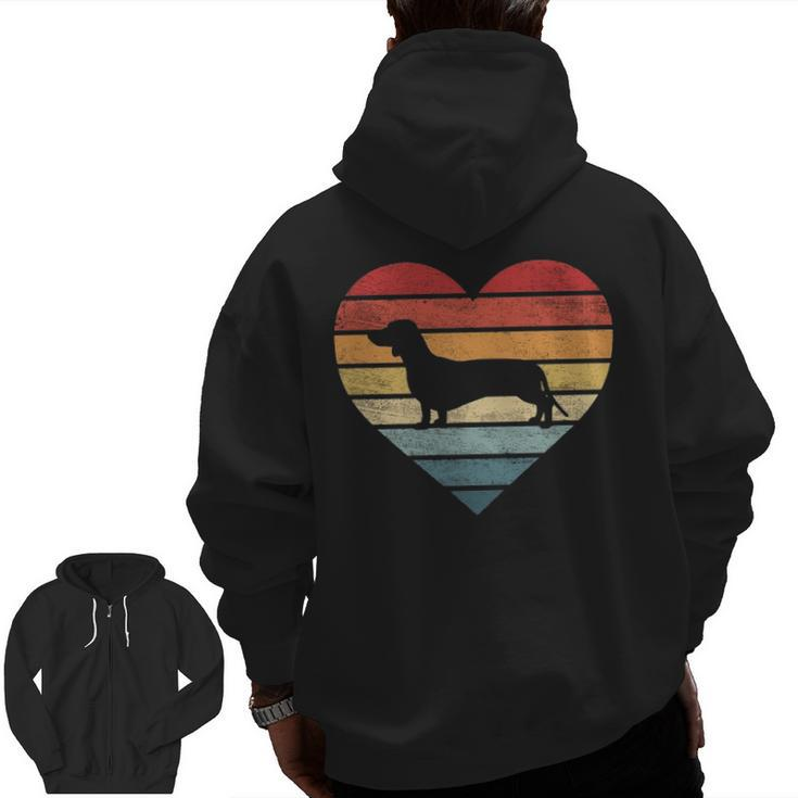 Dachshund Lover Owner Retro Sunset Dog Silhouette Zip Up Hoodie Back Print