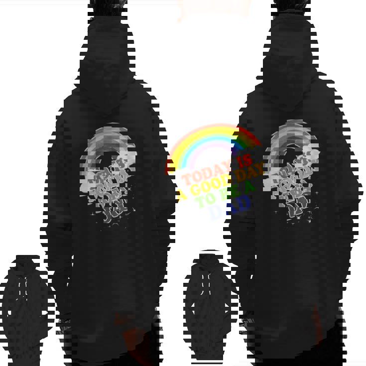 Dad For Men Baby Announcement Rainbow Zip Up Hoodie Back Print
