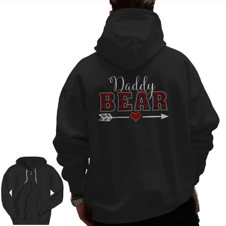 Daddy Bear Buffalo Plaid Arrow Heart Christmas Pajama Zip Up Hoodie Back Print