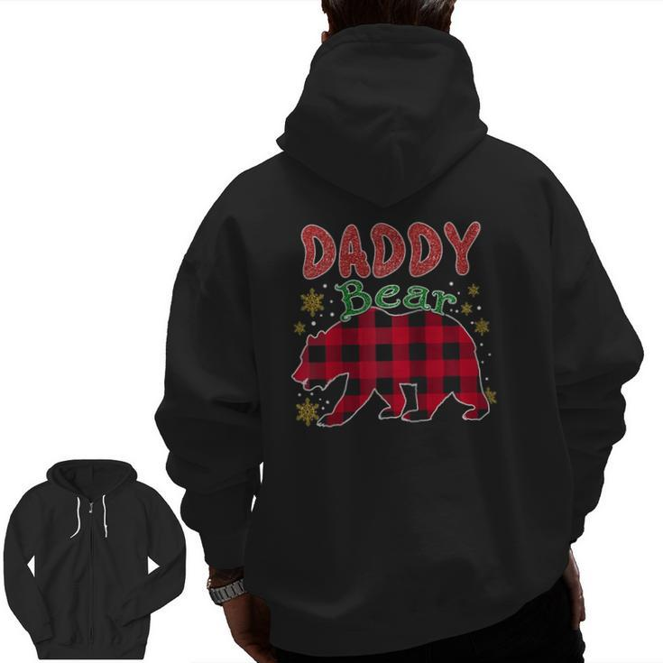 Daddy Bear Plaid Buffalo Pajama Family Matching Christmas Raglan Baseball Tee Zip Up Hoodie Back Print